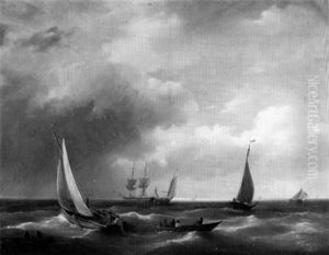 Ships In A Harbor by Hermanus Koekkoek the Elder