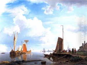 Kalm Water Met Vissers Op De Oever by Hermanus Koekkoek the Elder