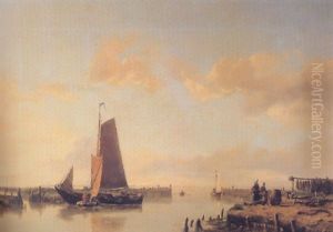 Fisherfolk With Ships Beyond by Hermanus Koekkoek the Elder