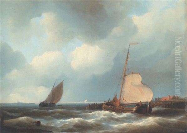 Barges At The Entrance To The Scheldt - view 1