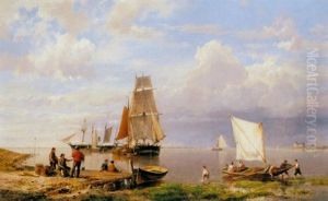 Shipping In A Calm With Merchants On A Riverbank Shipping In A Calm With Merchants On A Riverbank