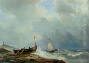 Fishing Boats Off The Coast by Hermanus Koekkoek the Elder
