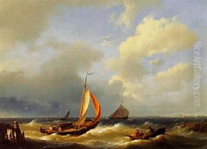 Shipping On A Choppy Sea by Hermanus Koekkoek the Elder