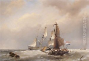 Shipping In A Stiff Breeze by Hermanus Koekkoek the Elder