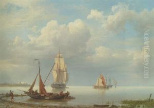 A Coastal Landscape With Fisherfolk Coming Ashore by Hermanus Koekkoek the Elder