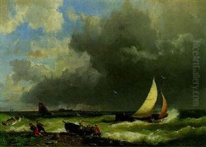 A Coastal Landscape With Fishermen by Hermanus Koekkoek the Elder