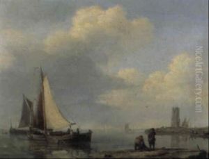 Shipping Vessel In An Estuary by Hermanus Koekkoek the Elder