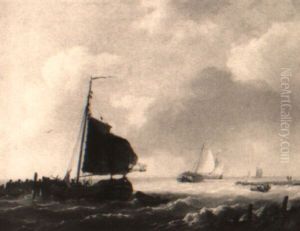 Sailing Vessels On An Estuary by Hermanus Koekkoek the Elder