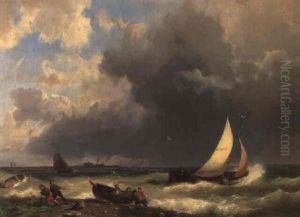 Coastal Landscape With Fishermen by Hermanus Koekkoek the Elder