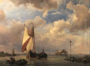 Shipping Vessels In A Calm by Hermanus Koekkoek the Elder