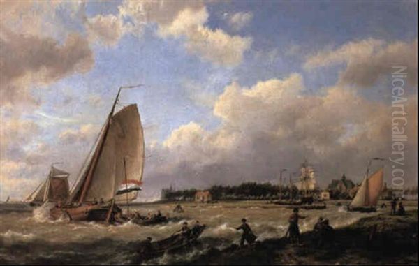 Vessels Off A Coastline In A Stiff Breeze - view 1