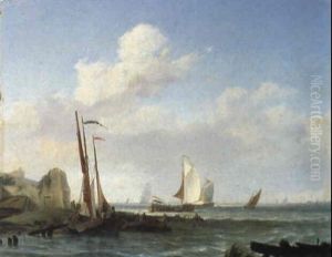 Fishermen And Moored Fishing Vessels By A Ruined Fortification Fishermen And Moored Fishing Vessels By A Ruined Fortification