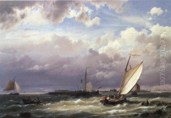 Dutch Barges Entering A Harbour - view 1