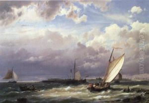 Dutch Barges Entering A Harbour by Hermanus Koekkoek the Elder
