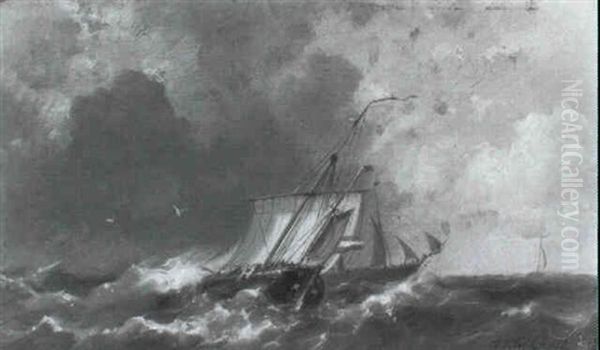 A Dutch Hooker In A Stiff Breeze, A Steamer Beyond - view 1