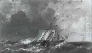 A Dutch Hooker In A Stiff Breeze, A Steamer Beyond by Hermanus Koekkoek the Elder