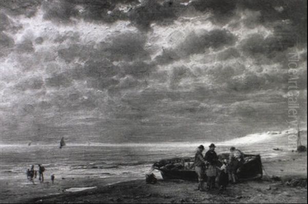 Vissers Bij Een Sloep Op Het Strand - view 1