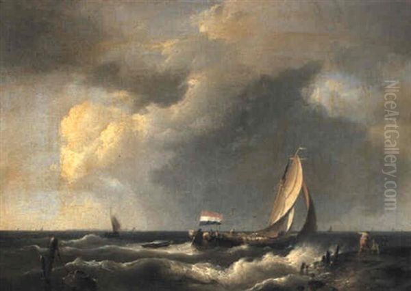 Coastal Landscape With Fishing Vessel In Choppy Seas - view 1