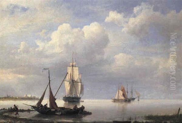 An Estuary With Fisherfolk Beaching A Vessel - view 1
