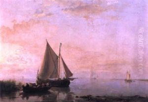 Shipping In A Calm At Sunset by Hermanus Koekkoek the Elder