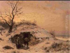A Fishermen's Hut In The Snow by Hermanus Koekkoek the Elder