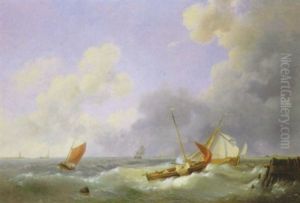 Fishing Smacks In A Swell Off A Jetty