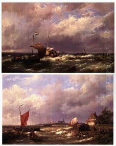 Shipping Scenes Off The Dutch Coast, A Pair by Hermanus Koekkoek the Elder