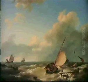 Shipping In A Stiff Breeze by Hermanus Koekkoek the Elder