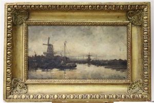 Hollands Dorp Met Molen Aan Het Water by Hermanus Koekkoek the Younger