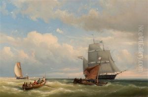 Ships On The Coast On A Sunny Day by Hermanus Koekkoek the Younger