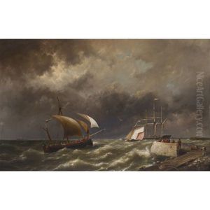 A Dutch Lugger, A French Ketch And A Merchantman Off The Coast by Hermanus Koekkoek the Younger