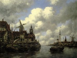 Dutch Harbour, A Pair by Hermanus Koekkoek the Younger