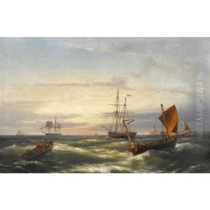 Segelschiffe Und Ruderboote Im Abendrot by Hermanus Koekkoek the Younger