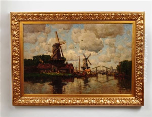 Canal Scene With Windmills - view 1