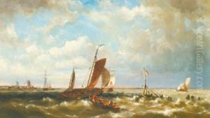 Shipping In An Estuary, With Windmills In The Background by Hermanus Koekkoek the Younger