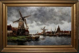 Dutch Canal Scene by Hermanus Koekkoek the Younger