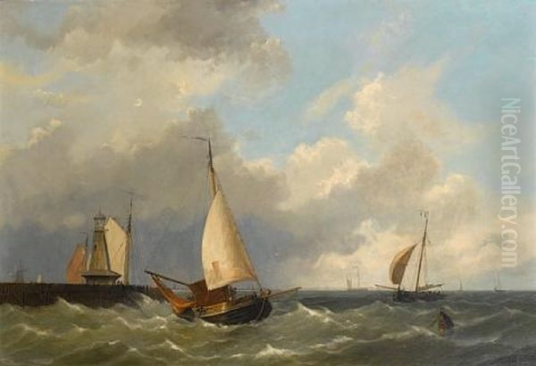 Small Craft Caught In A Stiff Breeze Off The Harbour Mouth - view 1
