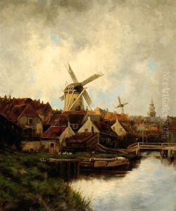 View Of A City With Two Saw-mills And In The Background A Church Tower by Hermanus Koekkoek the Younger