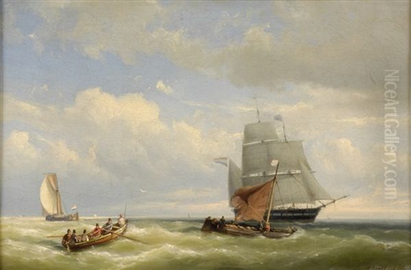 Handelsschiff Und Fischerboote Vor Der Kuste - view 1