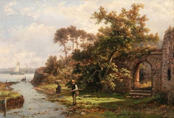 Flusslandschaft Mit Ruine Und Fischern - view 1