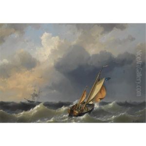 Texel Fishermen In Stormy Weather by Hermanus Koekkoek the Younger