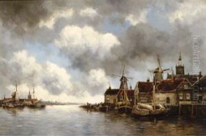 Dutch Village On A Canal by Hermanus Koekkoek the Younger