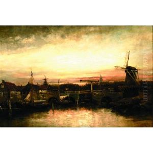 A View Of A Dutch Harbor At Dusk by Hermanus Koekkoek the Younger
