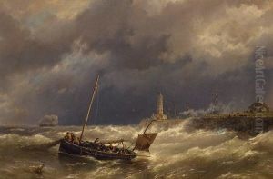 Gathering In The Nets In Stormy Seas by Hermanus Koekkoek the Younger