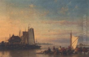 Calm Water, With Fishing Boats At The River Near Amsterdam