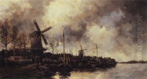 Dutch Windmills by Hermanus Koekkoek the Younger