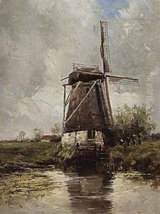 A Windmill In A Polder Landscape by Hermanus Koekkoek the Younger