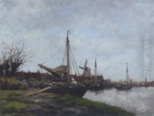 Boats On A Dutch Canal - view 1