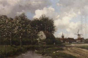 A Village By A Stream In A Spring by Hermanus Koekkoek the Younger