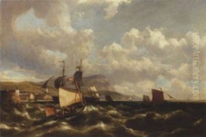 Shipping On Choppy Water Off A Rocky Coast By A Harbour by Hermanus Koekkoek the Younger